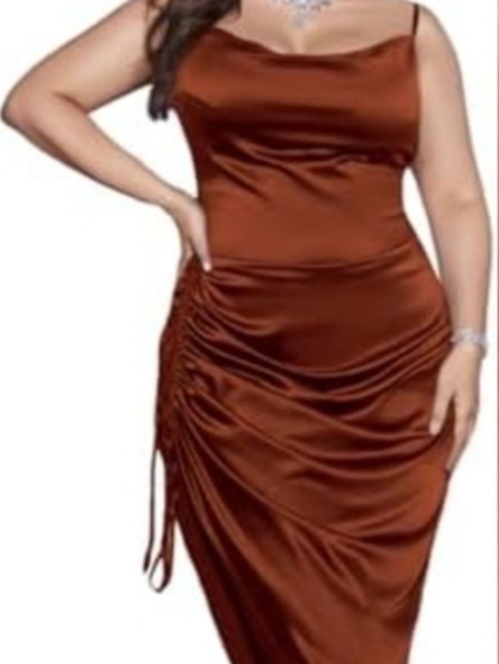 Forever21+ Satin Burnt Orange Rust Slip Dress 3X Ruched Sexy